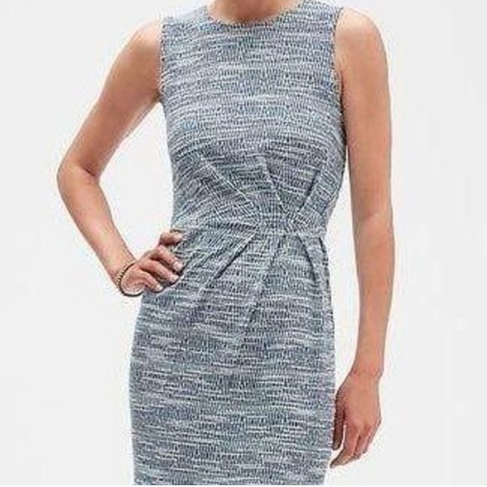 Banana Republic Factory Knit Tweed Sheath Dress In Blue, Size 2